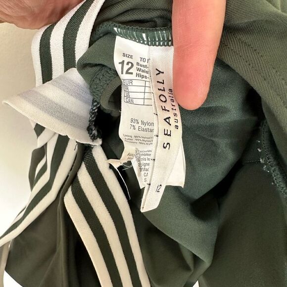 Seafolly Women's Green and White Tank Maillot Belted One Piece Swimsuit - Picture 4 of 16